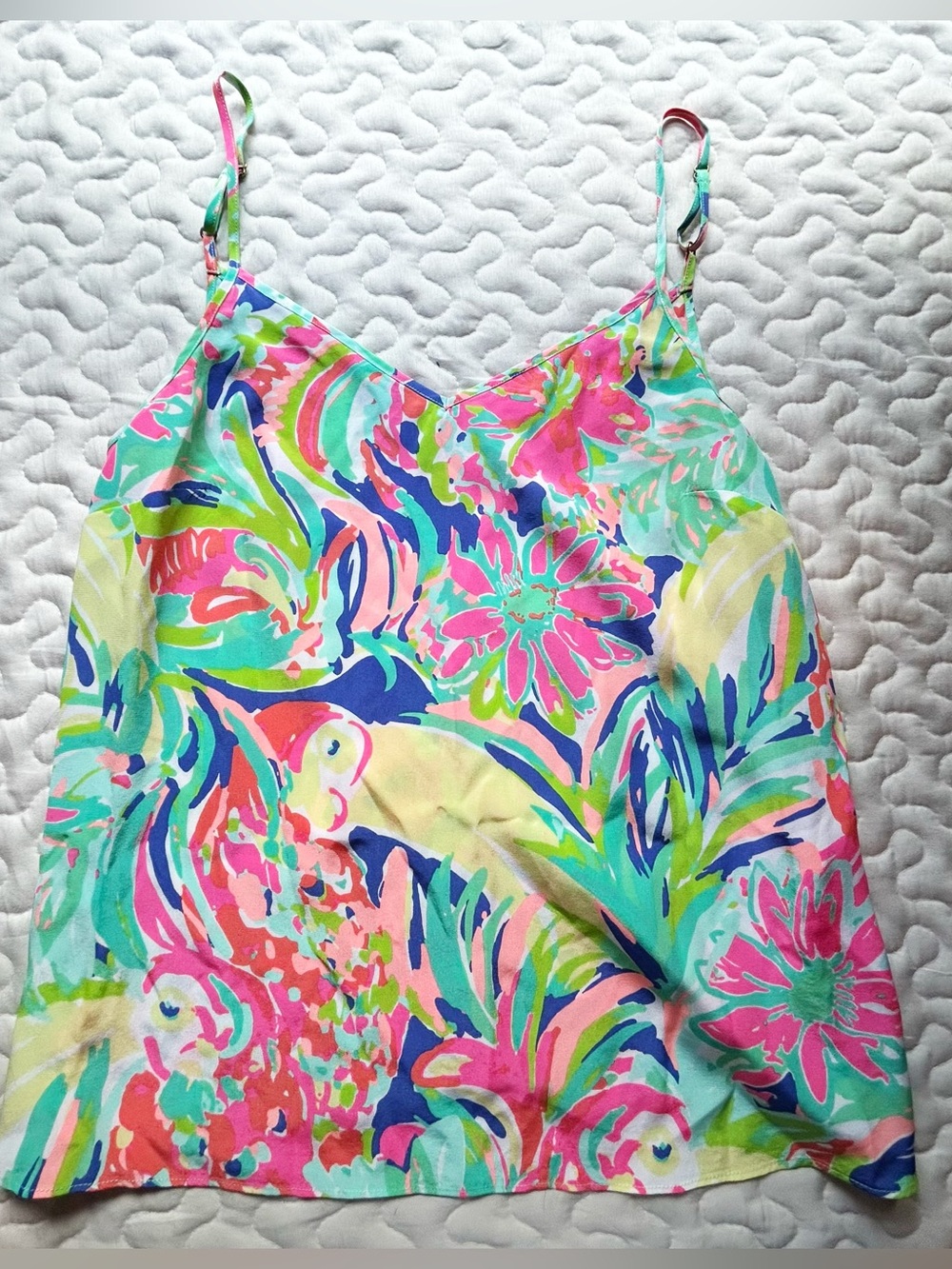 Lilly Pulitzer Casa Banana Zoe Silk Camisole Tank Pink Floral Women's XS